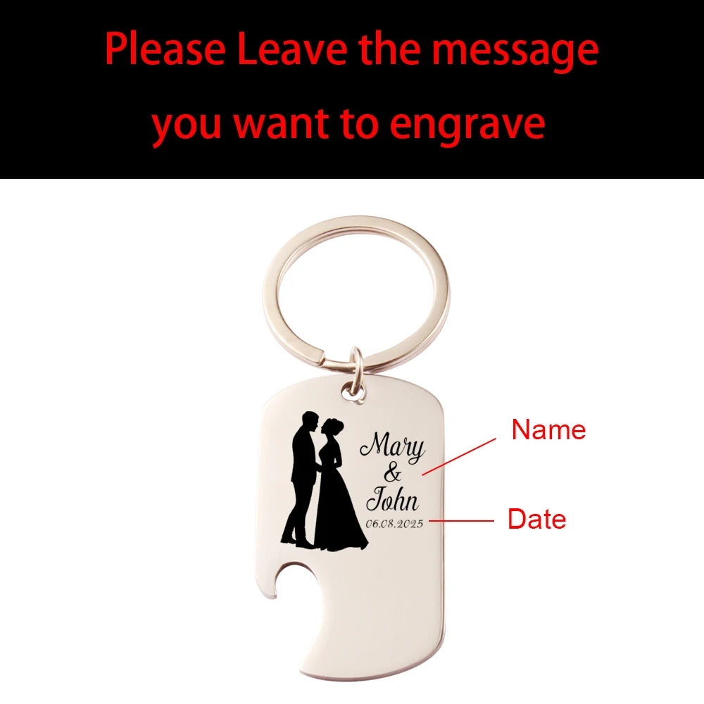 Custom Engraved Bottle Opener Keychain – Wedding Guest Favors & Party Souvenir