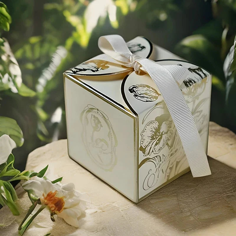 Luxury French Style Wedding Candy Boxes – Golden Paper Gift Favor Box with Ribbon (10–100pcs Lot)