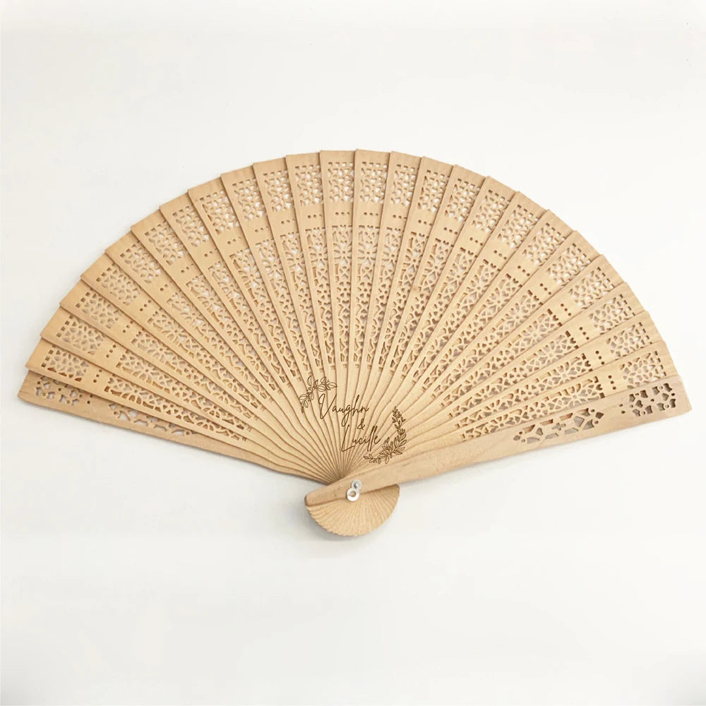 Personalized Wooden Folding Hand Fans – Custom Wedding Guest Gifts with Fan Bag (10/50pcs)