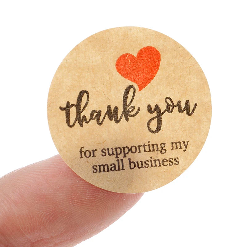 Vintage Kraft “Thank You” Stickers – 500pcs Roll for Small Business Packaging & Gifts