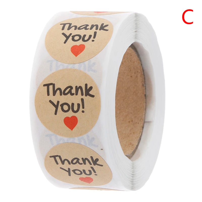 Vintage Kraft “Thank You” Stickers – 500pcs Roll for Small Business Packaging & Gifts