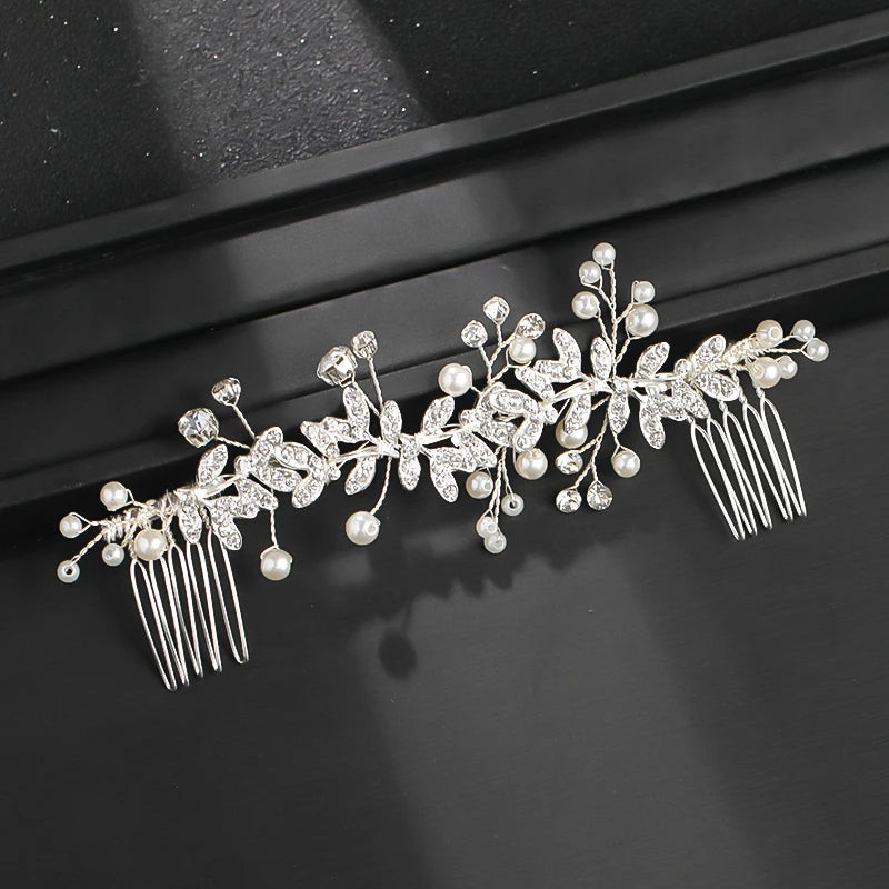 Wedding Pearl Leaf Crystal Hair Comb Hairpin Headband Tiara For Women Bride Queen Party Wedding Bridal Hair Accessories Jewellery