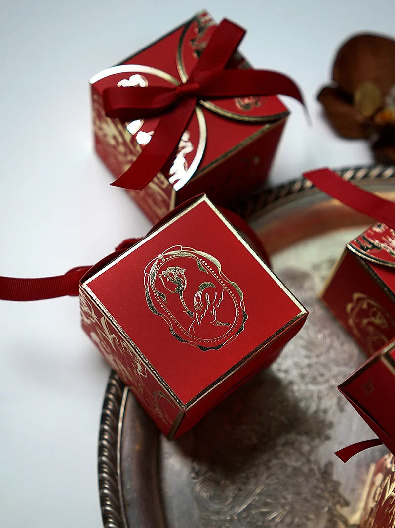 Luxury French Style Wedding Candy Boxes – Golden Paper Gift Favor Box with Ribbon (10–100pcs Lot)