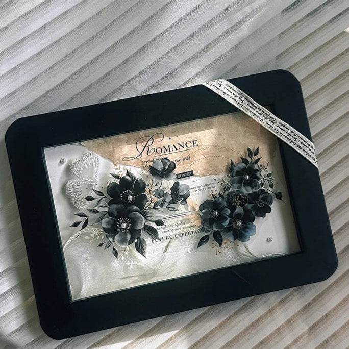 Twilight Flower PET Stickers – Elegant Floral Collage Set for Scrapbook & Journaling