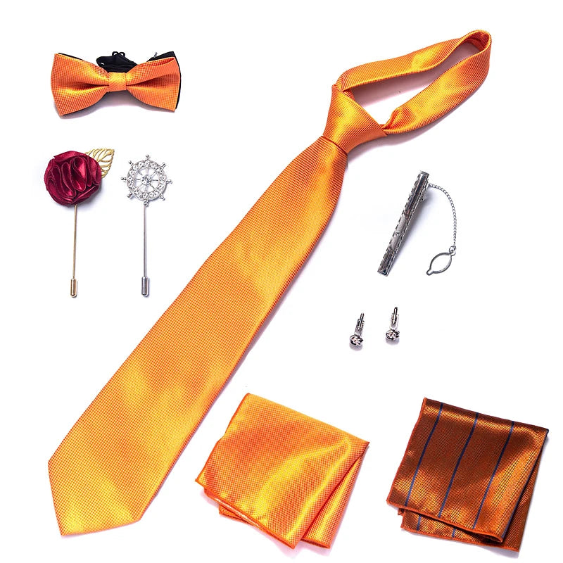 8-in-1 Luxury Silk Tie Gift Set – Necktie, Bow Tie, Pocket Squares, Cufflinks, Tie Clip & Brooches in Elegant Box