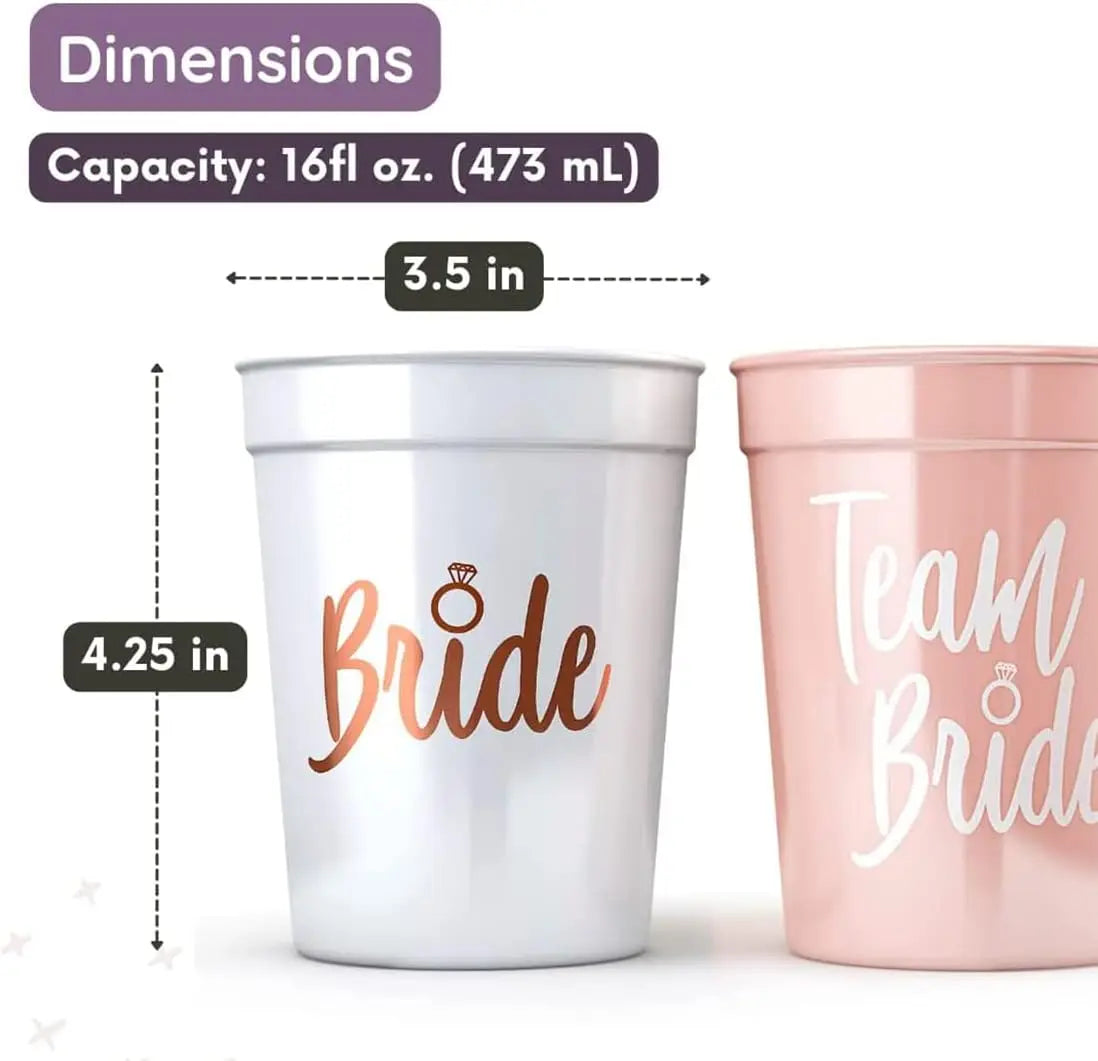 Team Bride & Bride Plastic Cups – Bachelorette Party & Bridal Shower Drinkware Set