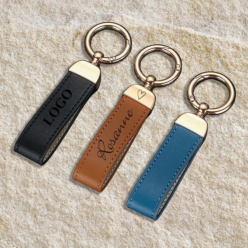 Custom Leather Keychain with Gift Box Personalized LOGO Name Numbers Vintage Keyring Laser Engraved Car Key Chain Holder
