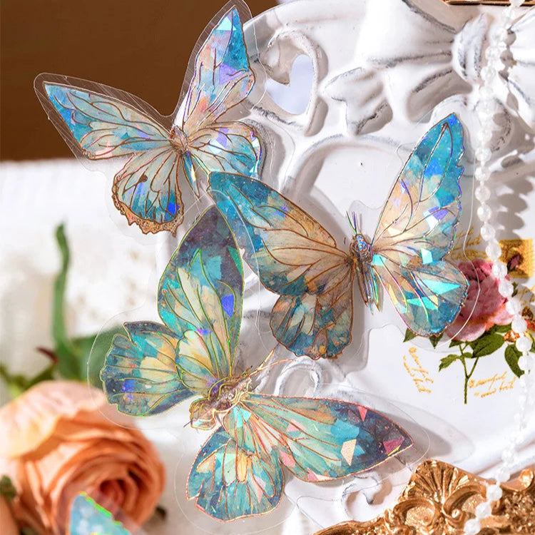 🦋 3D Butterfly Laser Stickers – Stereoscopic Gold Foil PET Scrapbook Set (30 Pcs)