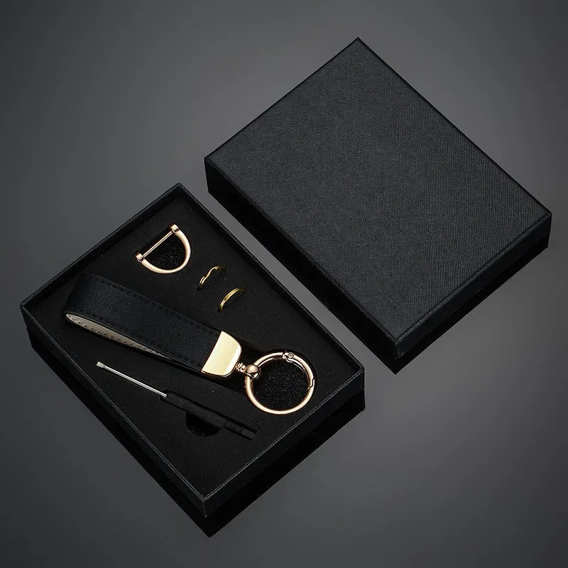Custom Leather Keychain with Gift Box Personalized LOGO Name Numbers Vintage Keyring Laser Engraved Car Key Chain Holder