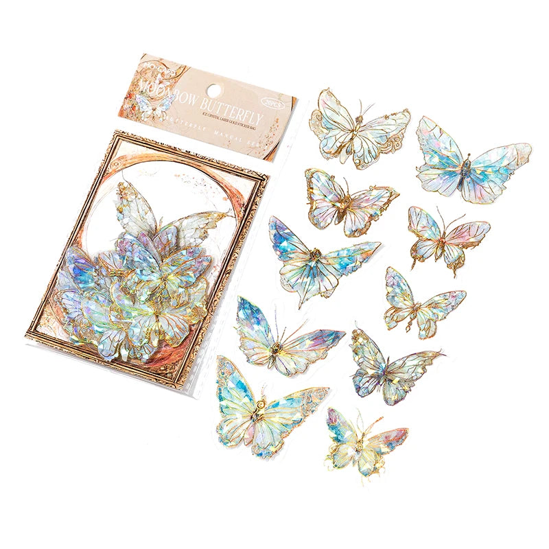 🦋 3D Butterfly Laser Stickers – Stereoscopic Gold Foil PET Scrapbook Set (30 Pcs)