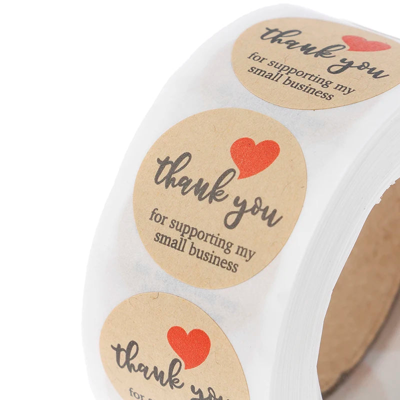 Vintage Kraft “Thank You” Stickers – 500pcs Roll for Small Business Packaging & Gifts