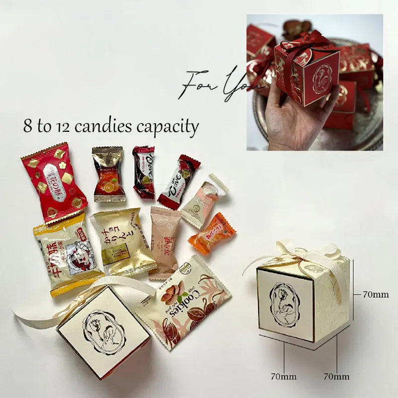 Luxury French Style Wedding Candy Boxes – Golden Paper Gift Favor Box with Ribbon (10–100pcs Lot)