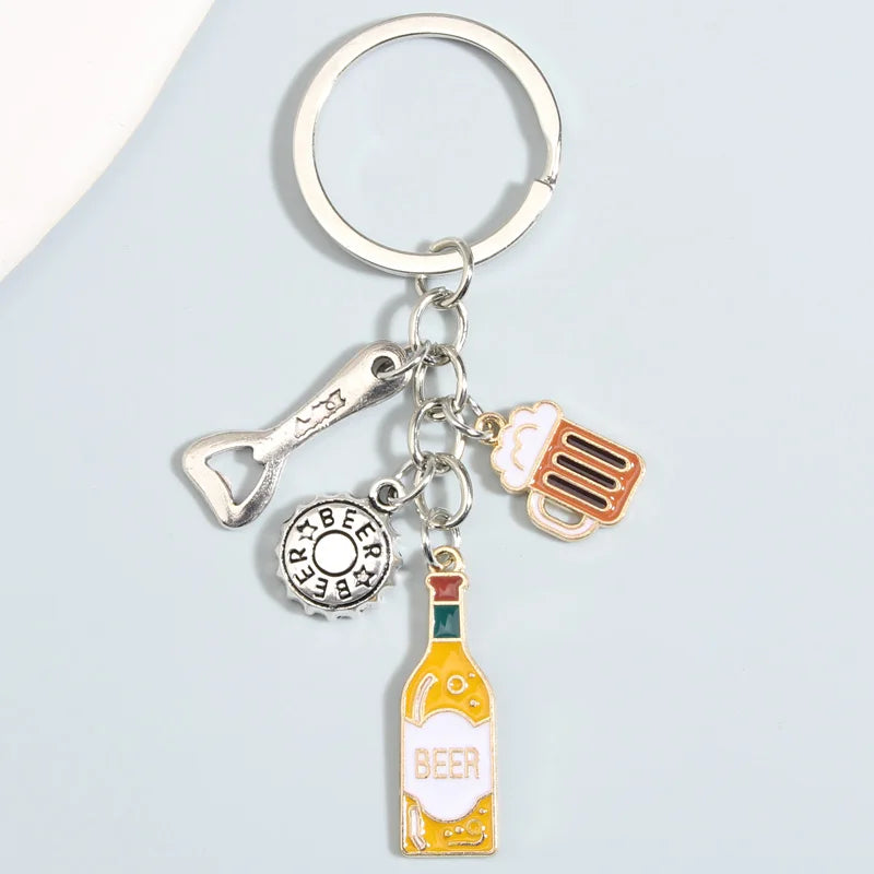 Enamel Wine & Beer Keychain – Trendy Bar-Themed Key Ring for Bags, Cars & Gifts