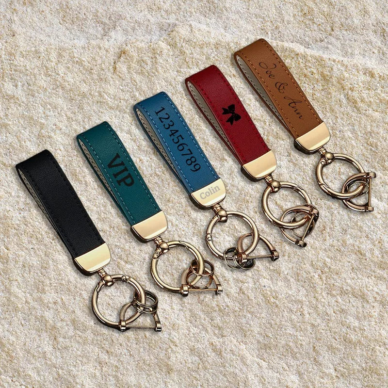Custom Leather Keychain with Gift Box Personalized LOGO Name Numbers Vintage Keyring Laser Engraved Car Key Chain Holder