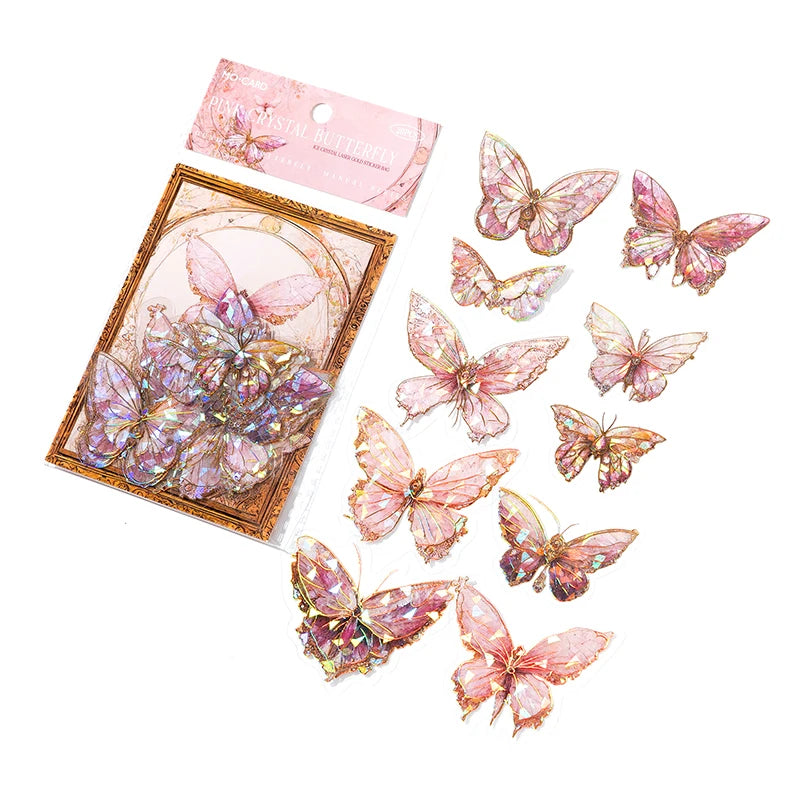 🦋 3D Butterfly Laser Stickers – Stereoscopic Gold Foil PET Scrapbook Set (30 Pcs)