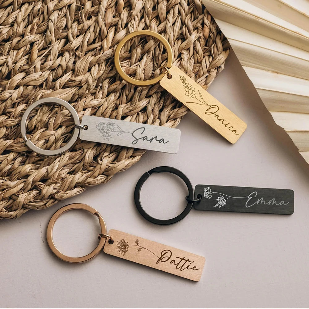 Free Personalized Custom Metal Keychain Stainless Steel Keyring Engraved Name Keychain