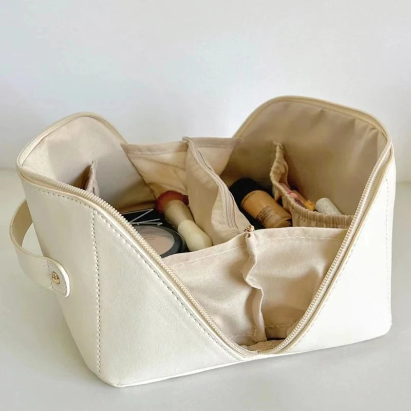 PU Leather Large-Capacity Travel Cosmetic Bag – Waterproof Makeup & Toiletry Organizer