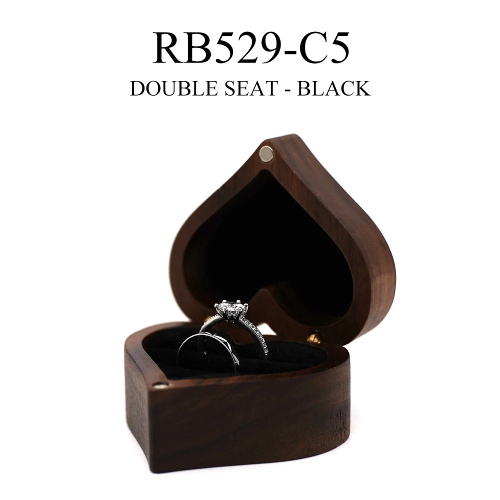 Engraved Heart-Shaped Wooden Ring Box – Personalized Wedding & Proposal