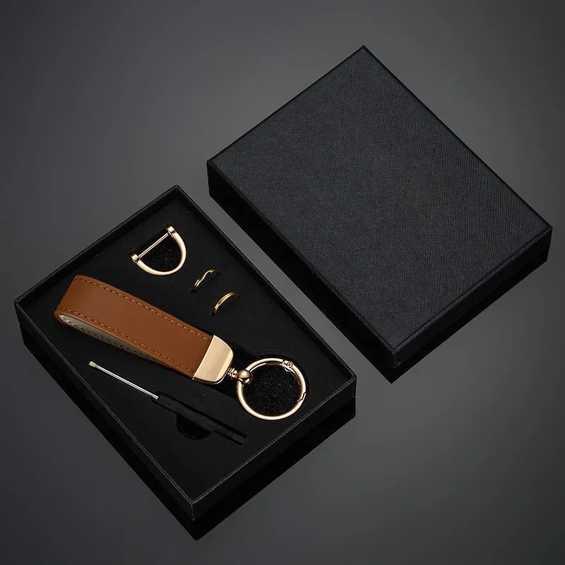 Custom Leather Keychain with Gift Box Personalized LOGO Name Numbers Vintage Keyring Laser Engraved Car Key Chain Holder