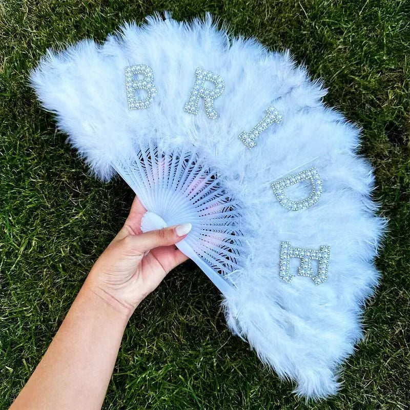 Elegant Pearl Feather Bride Fan – Luxury Handheld Bridal Accessory & Wedding Decoration