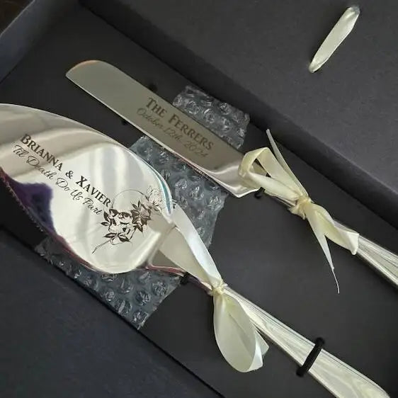 Personalized Wedding Cake Cutting Set – Custom Engraved Knife, Shovel & Fork Gift for Weddings, Anniversaries & Bridal Showers