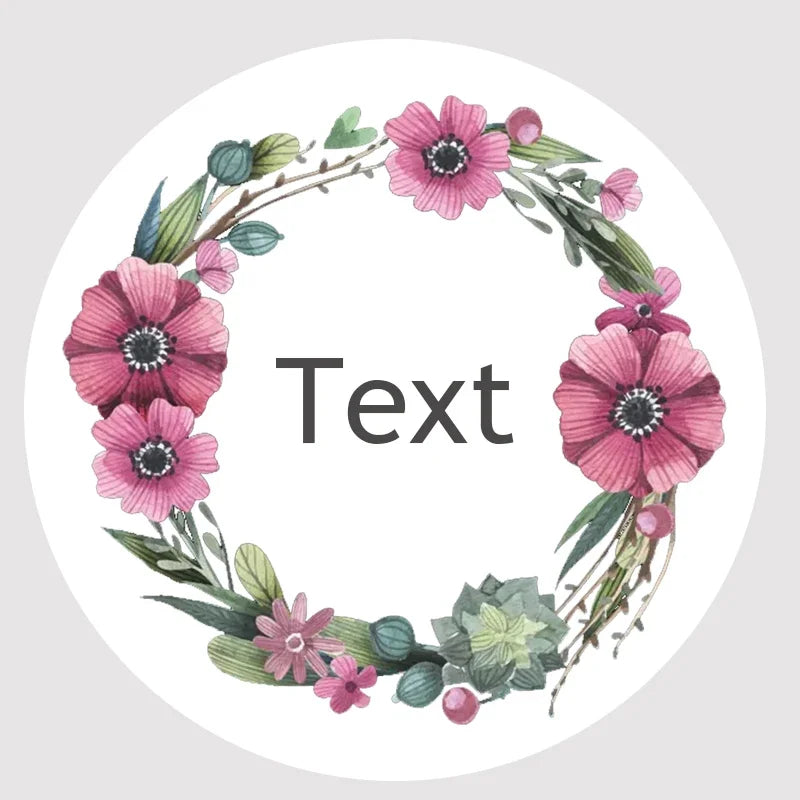 Custom Floral Frame Design Stickers – Personalized Round Labels for Weddings, Gifts & Packaging (100pcs)