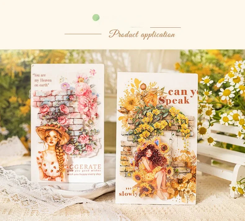 Floral Wall PET Stickers – Elegant Garden-Themed Collage Set for Scrapbooking & Journaling