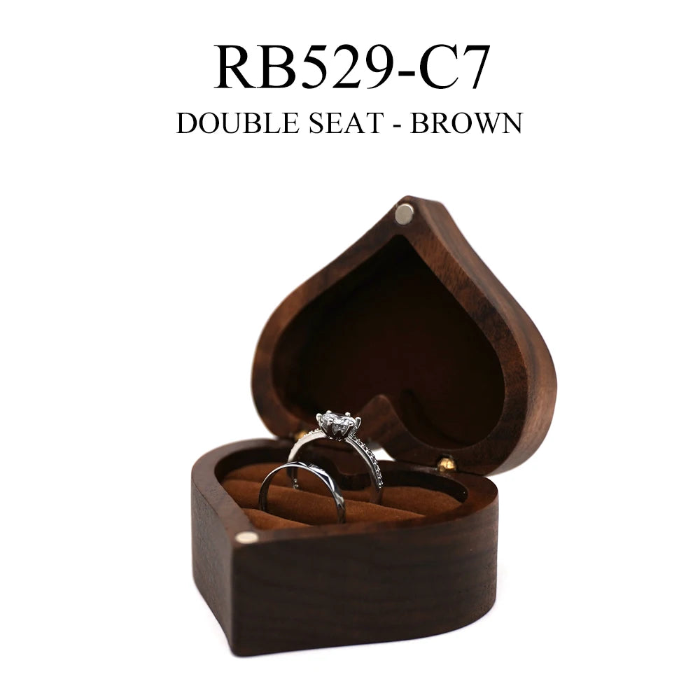 Engraved Heart-Shaped Wooden Ring Box – Personalized Wedding & Proposal