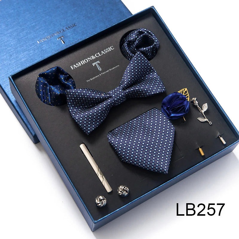 8-in-1 Luxury Silk Tie Gift Set – Necktie, Bow Tie, Pocket Squares, Cufflinks, Tie Clip & Brooches in Elegant Box