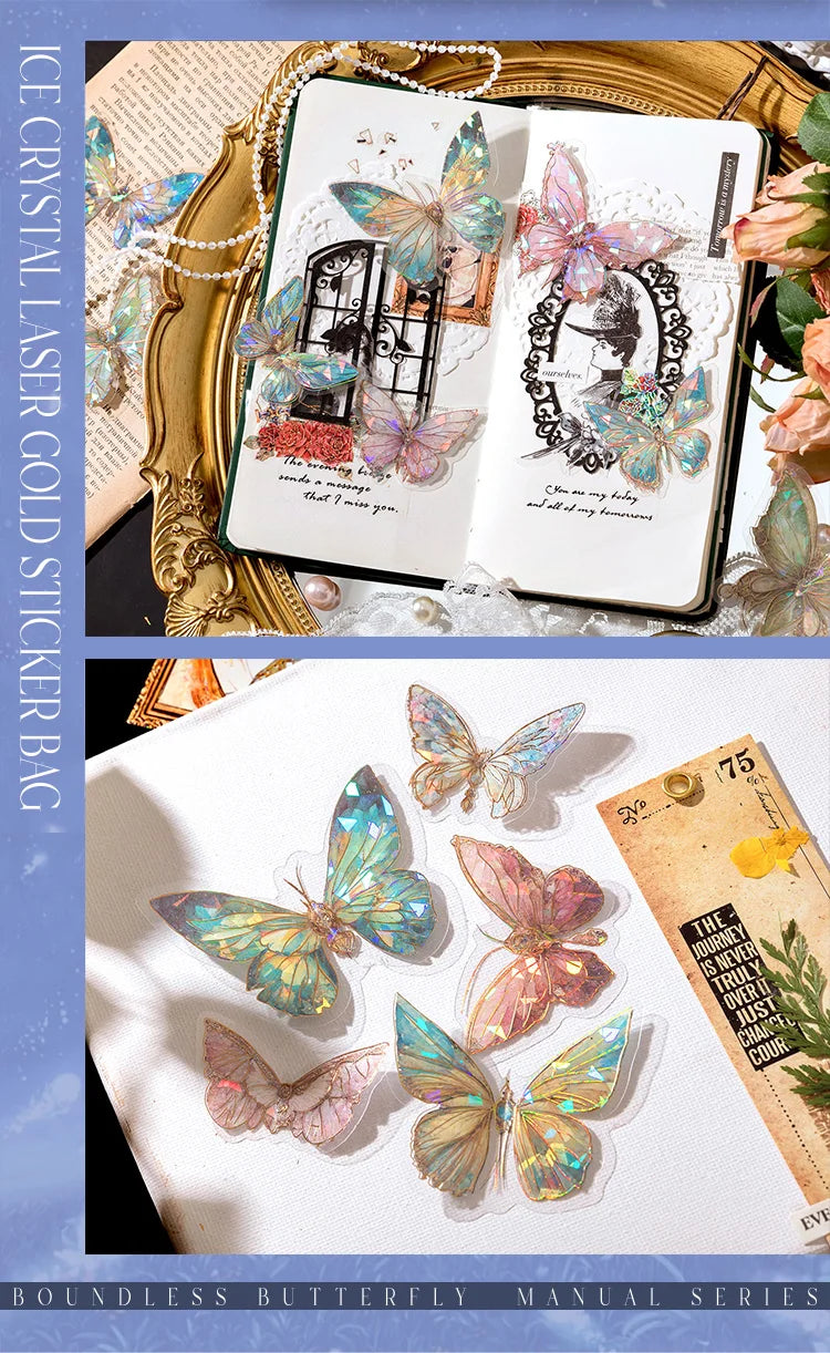 🦋 3D Butterfly Laser Stickers – Stereoscopic Gold Foil PET Scrapbook Set (30 Pcs)