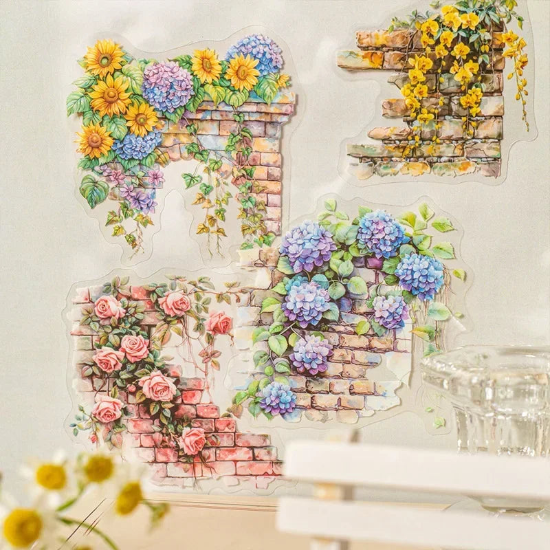 Floral Wall PET Stickers – Elegant Garden-Themed Collage Set for Scrapbooking & Journaling