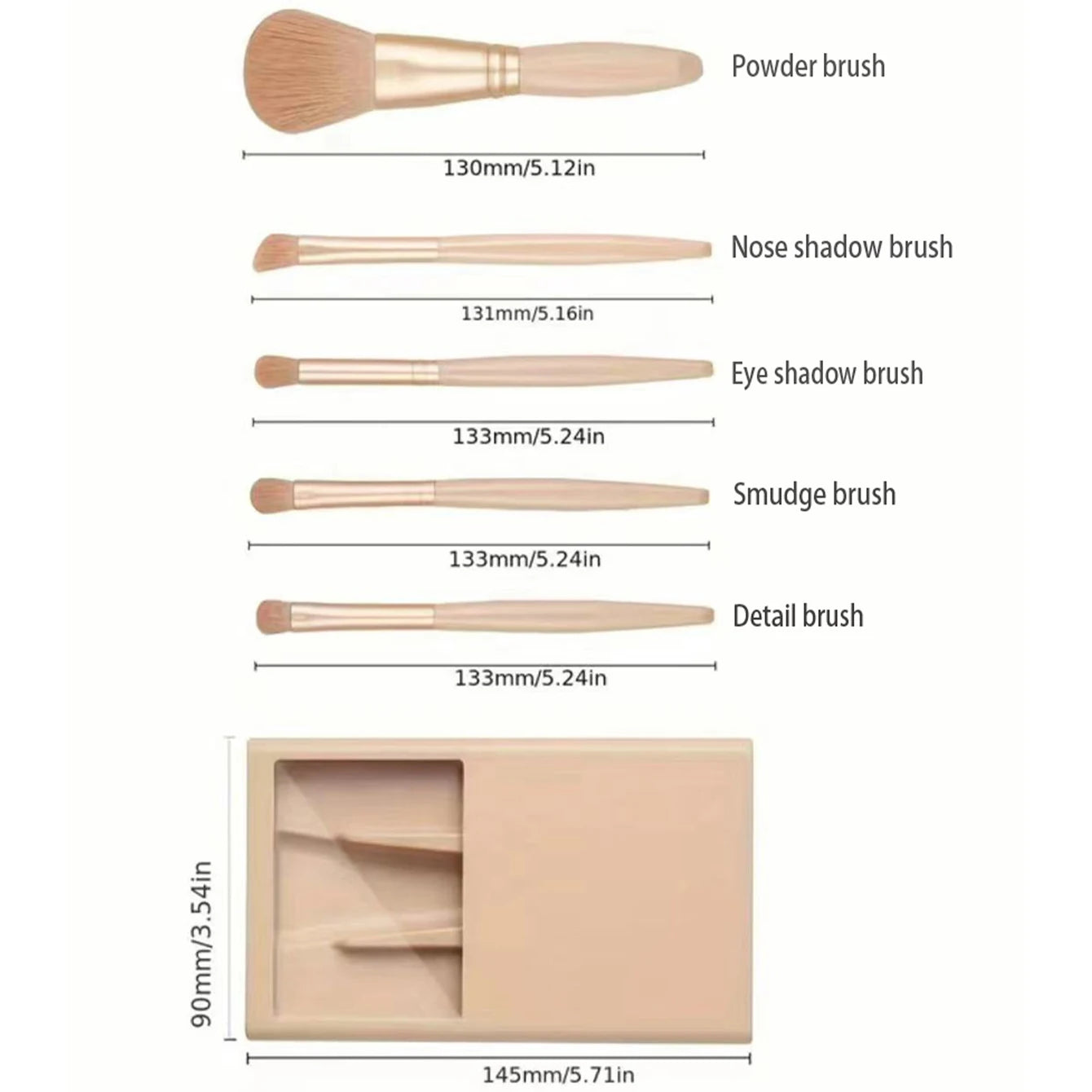 5-Piece Makeup Brush Set – Portable Cosmetic Kit with Mirror & Foldable Storage Case