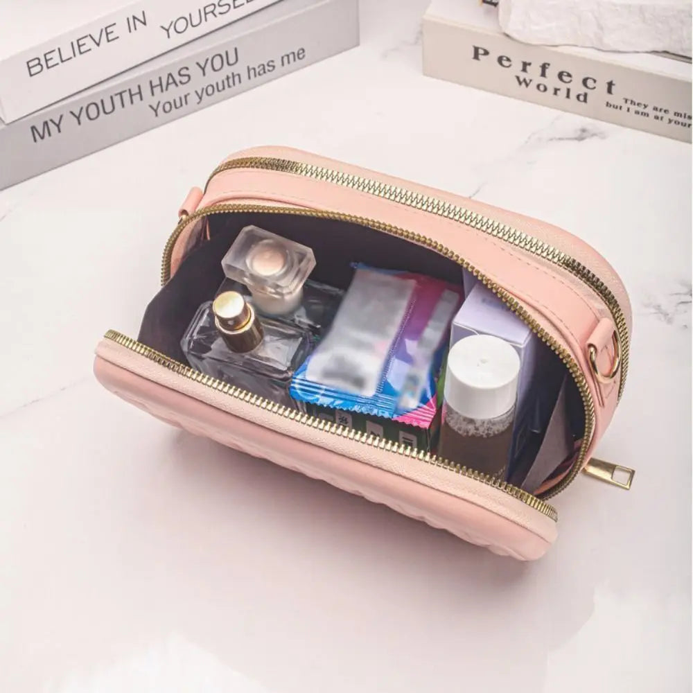 Trendy PU Leather Travel Makeup & Jewellery Organizer Pouch – Crossbody Bag with Strap