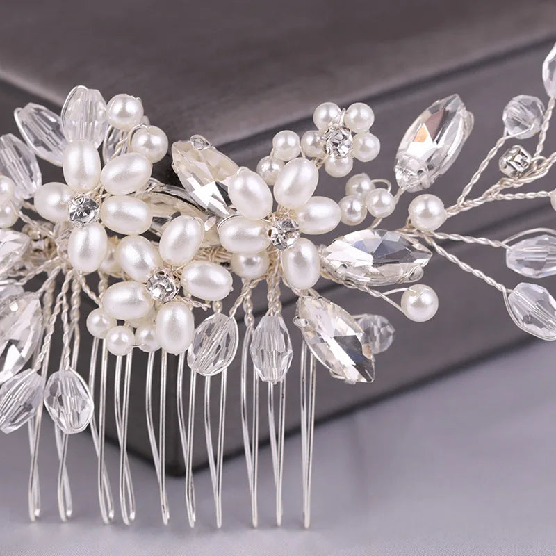 Elegant Crystal Rhinestone & Pearl Bridal Hair Comb – Wedding Headpiece Tiara for Brides & Bridesmaids