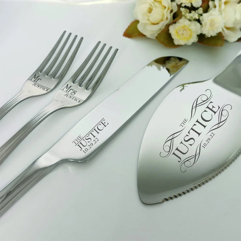 Personalized Wedding Cake Cutting Set – Custom Engraved Knife, Shovel & Fork Gift for Weddings, Anniversaries & Bridal Showers