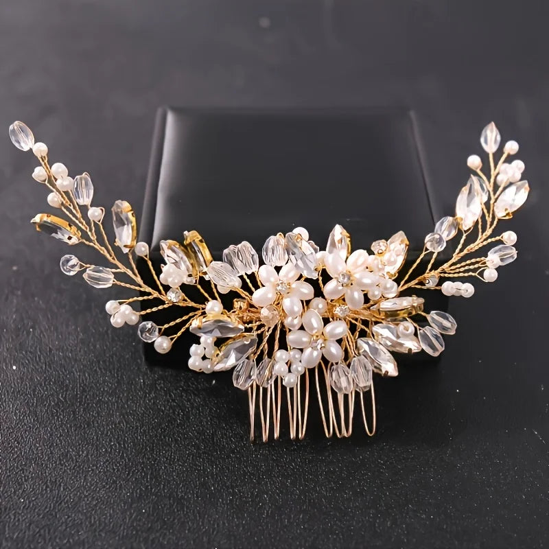 Elegant Crystal Rhinestone & Pearl Bridal Hair Comb – Wedding Headpiece Tiara for Brides & Bridesmaids