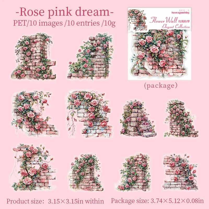 Floral Wall PET Stickers – Elegant Garden-Themed Collage Set for Scrapbooking & Journaling