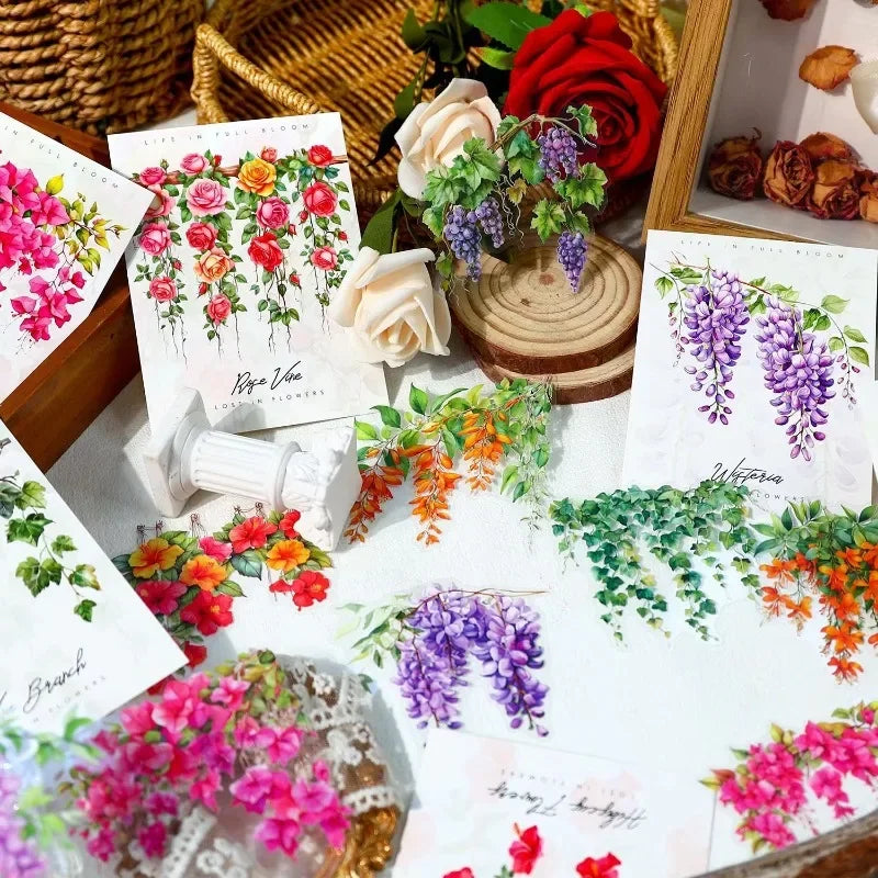 Vine Flowers Decorative Sticker Pack – Rose & Wisteria Series (20 Sheets)