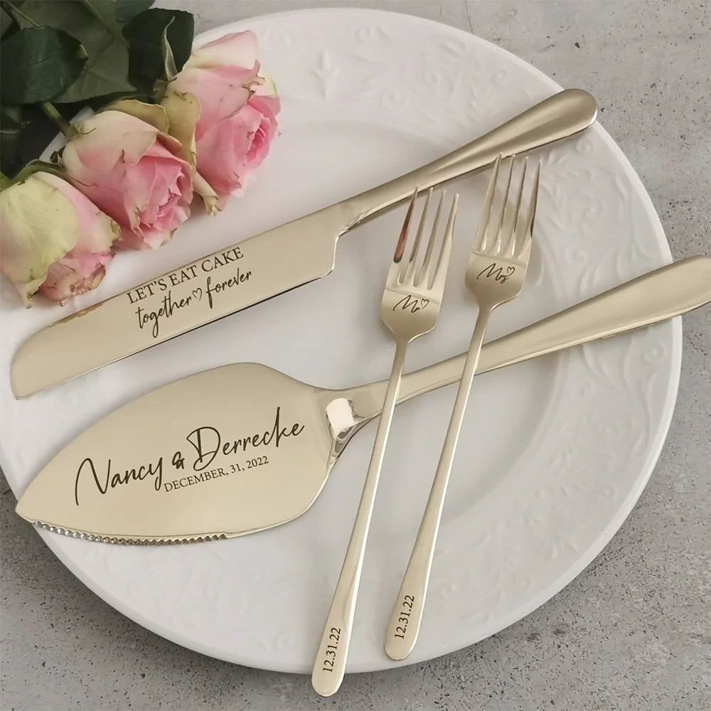 Personalized Wedding Cake Cutting Set – Custom Engraved Knife, Shovel & Fork Gift for Weddings, Anniversaries & Bridal Showers