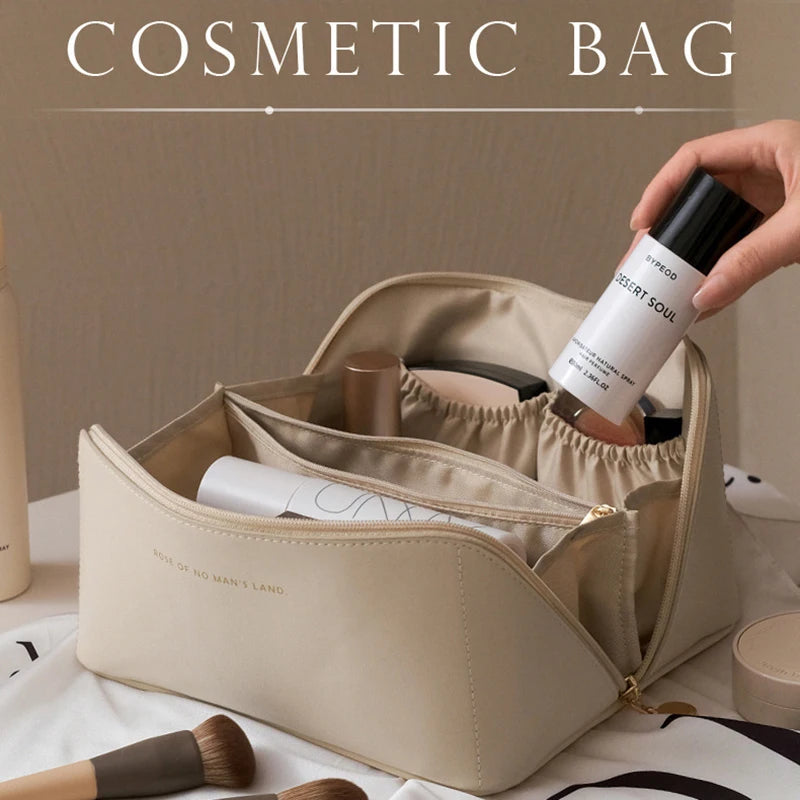 PU Leather Large-Capacity Travel Cosmetic Bag – Waterproof Makeup & Toiletry Organizer