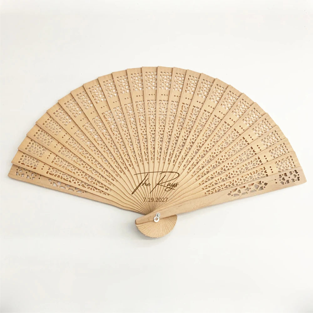 Personalized Wooden Folding Hand Fans – Custom Wedding Guest Gifts with Fan Bag (10/50pcs)