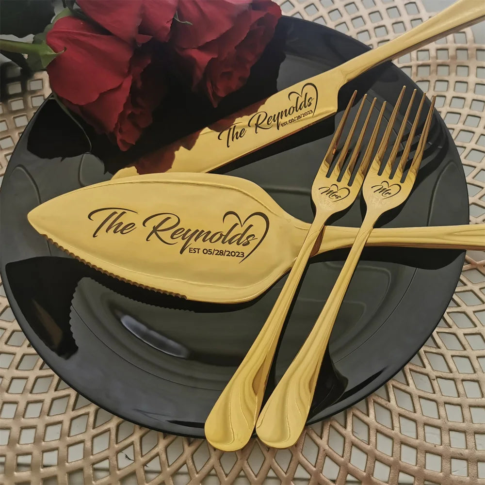 Personalized Wedding Cake Cutting Set – Custom Engraved Knife, Shovel & Fork Gift for Weddings, Anniversaries & Bridal Showers