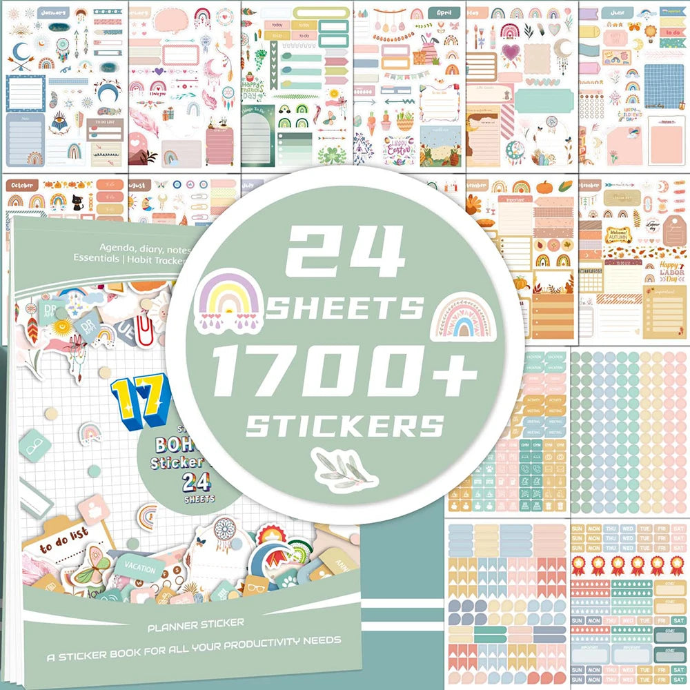 24-Sheet Planner Sticker Book – 1700+ Stickers for Daily, Weekly & Monthly Journaling