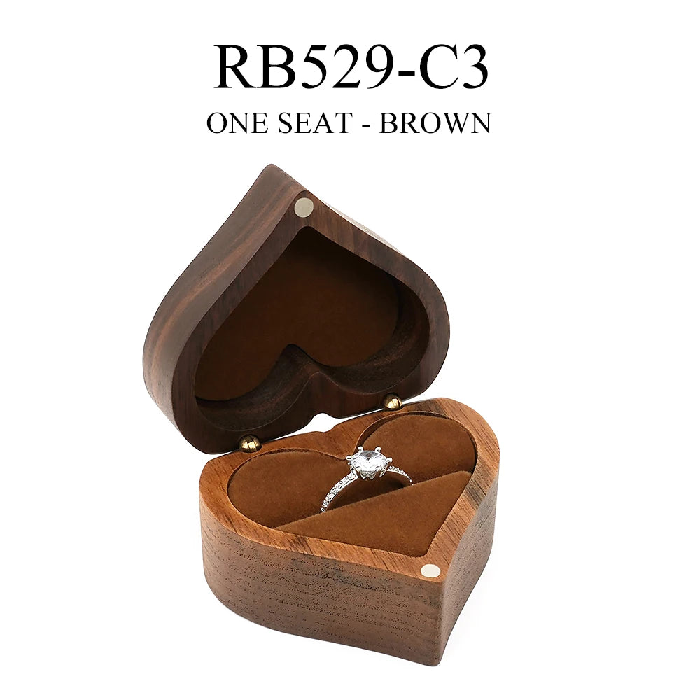 Engraved Heart-Shaped Wooden Ring Box – Personalized Wedding & Proposal