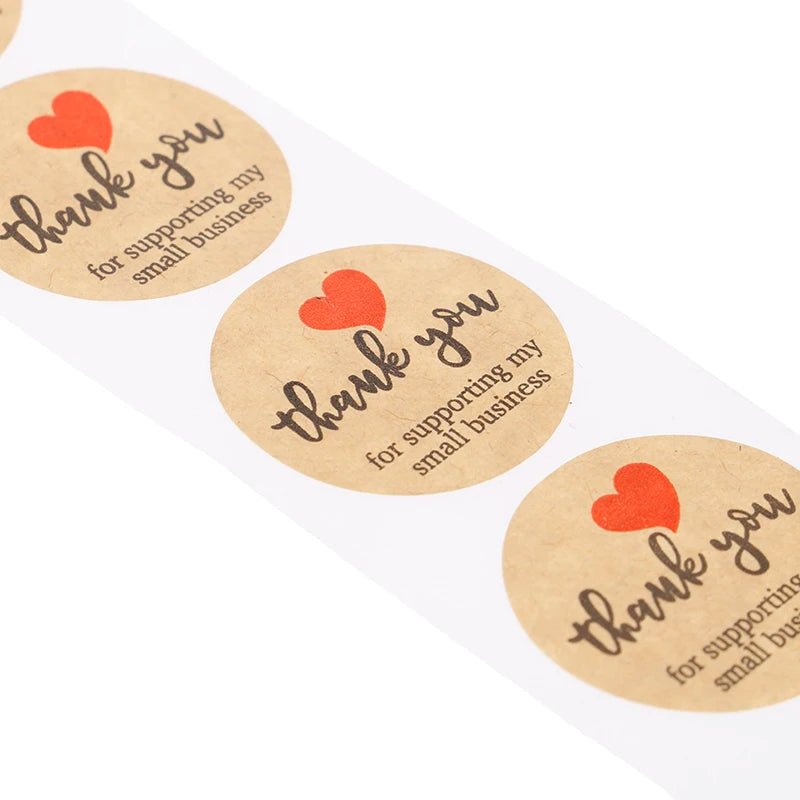 Vintage Kraft “Thank You” Stickers – 500pcs Roll for Small Business Packaging & Gifts