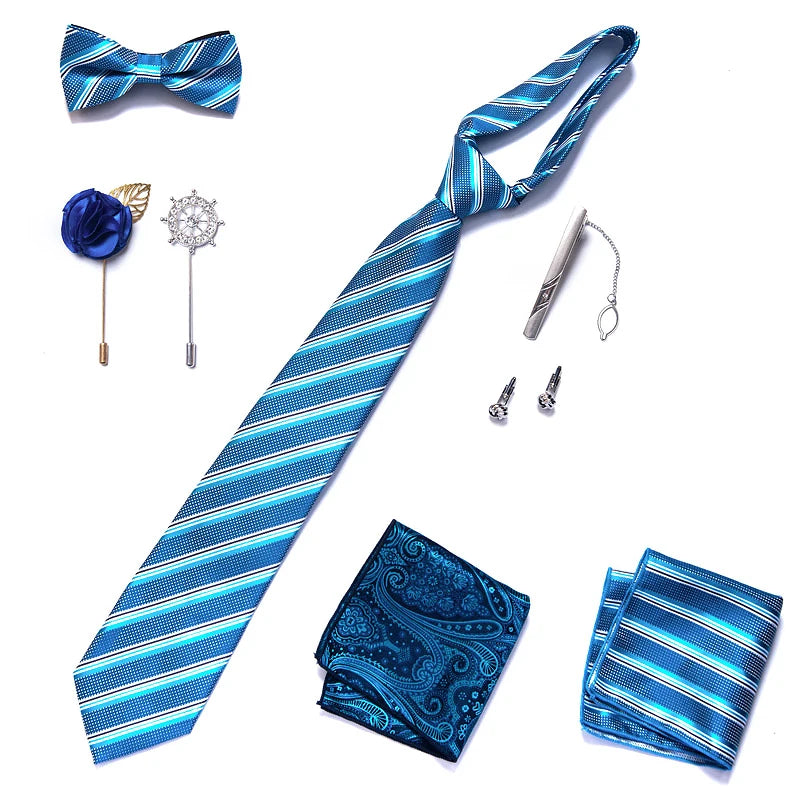 8-in-1 Luxury Silk Tie Gift Set – Necktie, Bow Tie, Pocket Squares, Cufflinks, Tie Clip & Brooches in Elegant Box