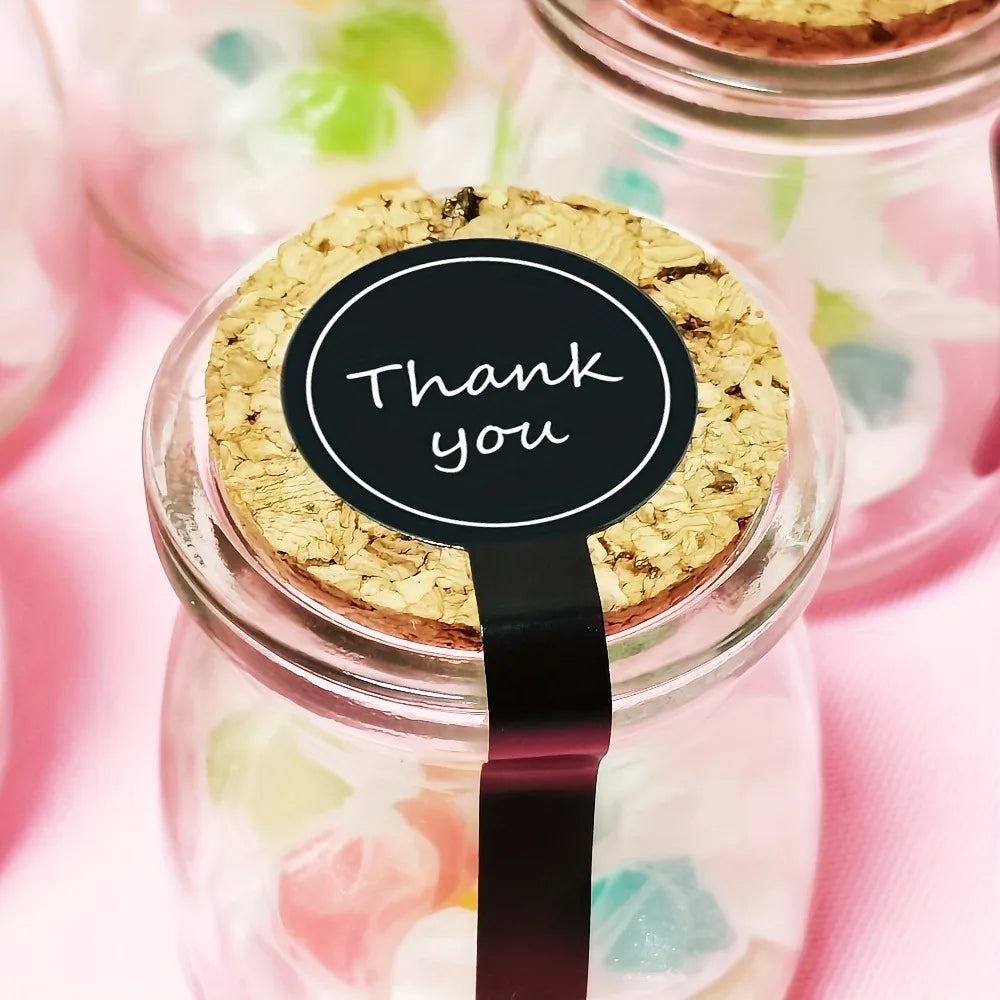 100/200pcs Black “Thank You” Long Sealing Stickers – Baking Box, Bottle & Gift Packaging Labels