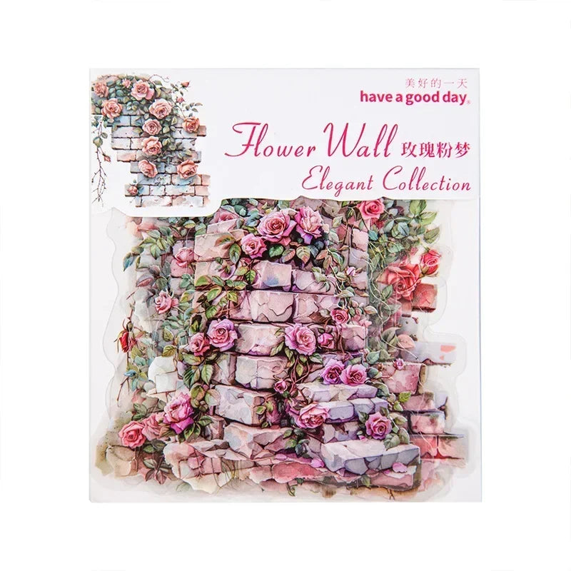 Floral Wall PET Stickers – Elegant Garden-Themed Collage Set for Scrapbooking & Journaling