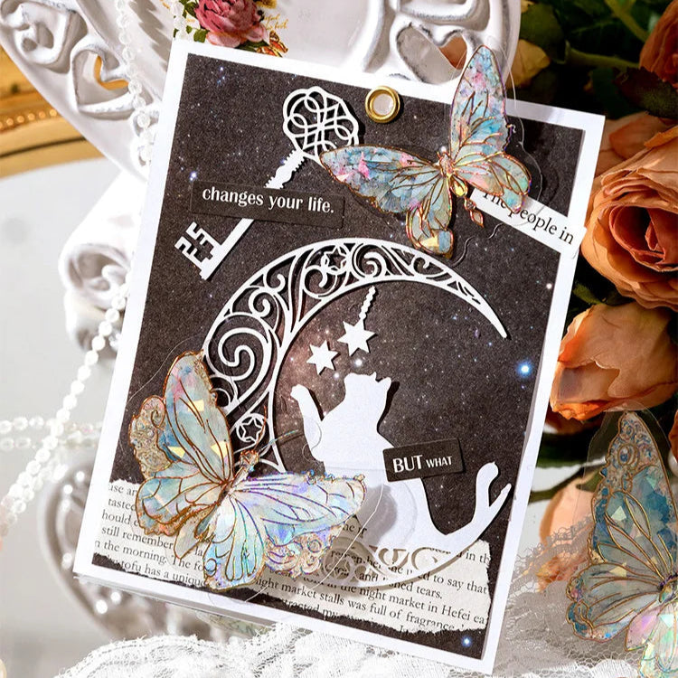 🦋 3D Butterfly Laser Stickers – Stereoscopic Gold Foil PET Scrapbook Set (30 Pcs)