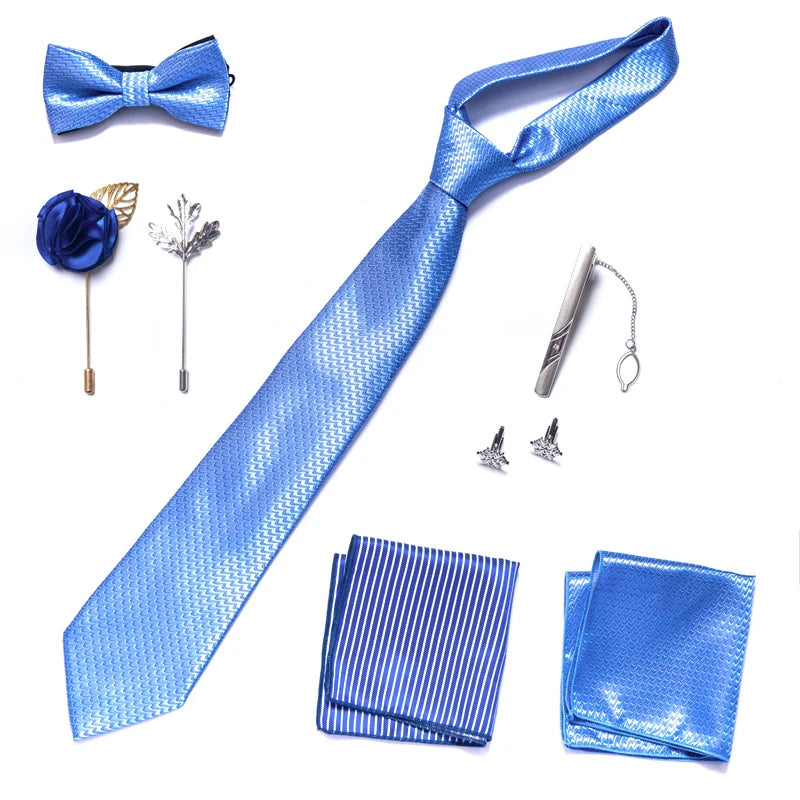 8-in-1 Luxury Silk Tie Gift Set – Necktie, Bow Tie, Pocket Squares, Cufflinks, Tie Clip & Brooches in Elegant Box